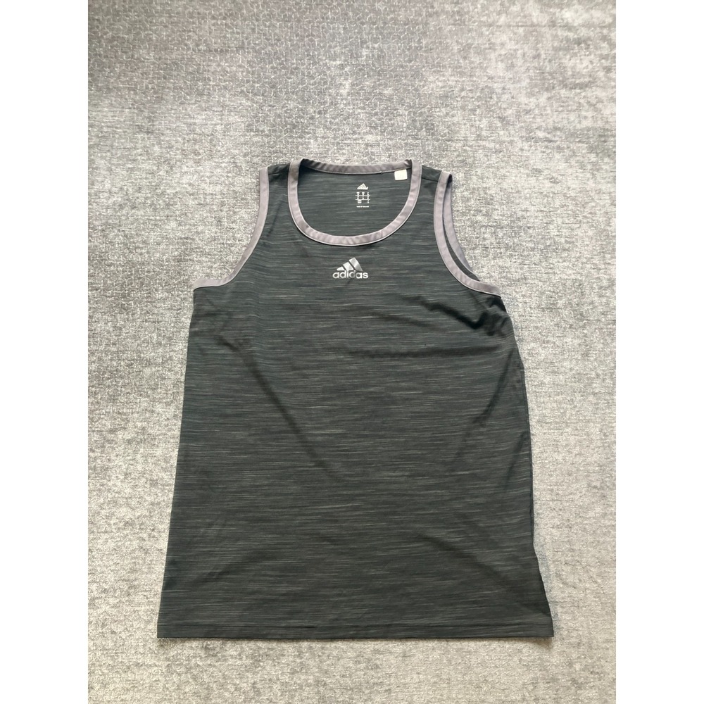 Adidas Athletic Tank Top Mens Medium Green Gray Trim Round Neck Pullover Workout